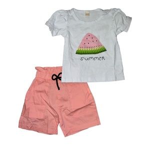Goodplayer🦎Baby Girls Summer Clothes Watermelon Print T-shirt Short Set🌵